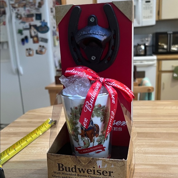 Budweiser Other - Budweiser Red and Black Glass Drink & Opener Gift Set